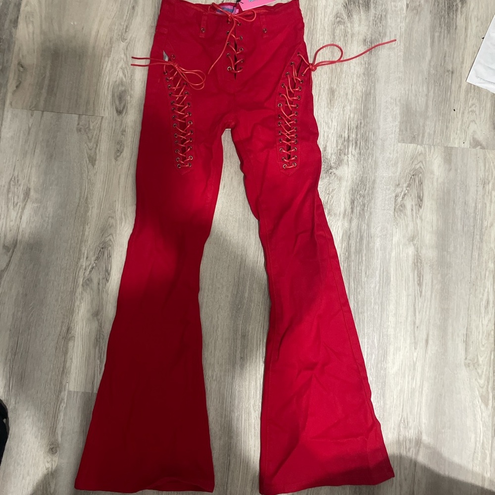 NWT EDIKTED RED FLARE PANTS